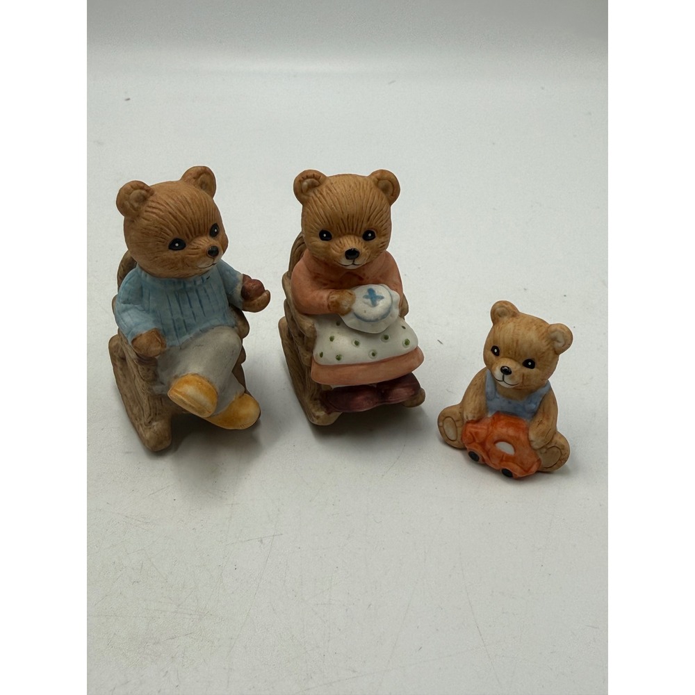Vintage Homco Porcelain Bear Family Figurines Set of 3 Rocking Chair 1470